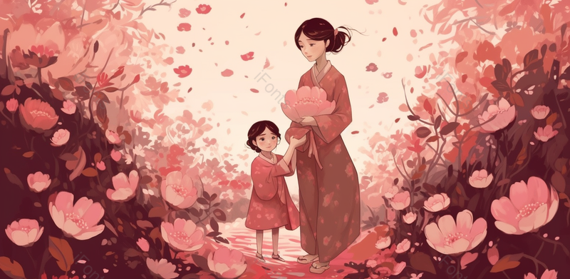 日系风格感恩母亲插画背景海报,插画/手绘图,插画/手绘图库,插画/手绘图下载,插画/手绘